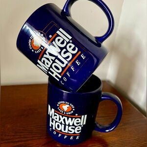 VINTAGE MAXWELL HOUSE COFFEE MUG PAIR DARK BLUE